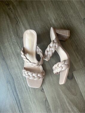 Nude Braided Block Heel Sandals
